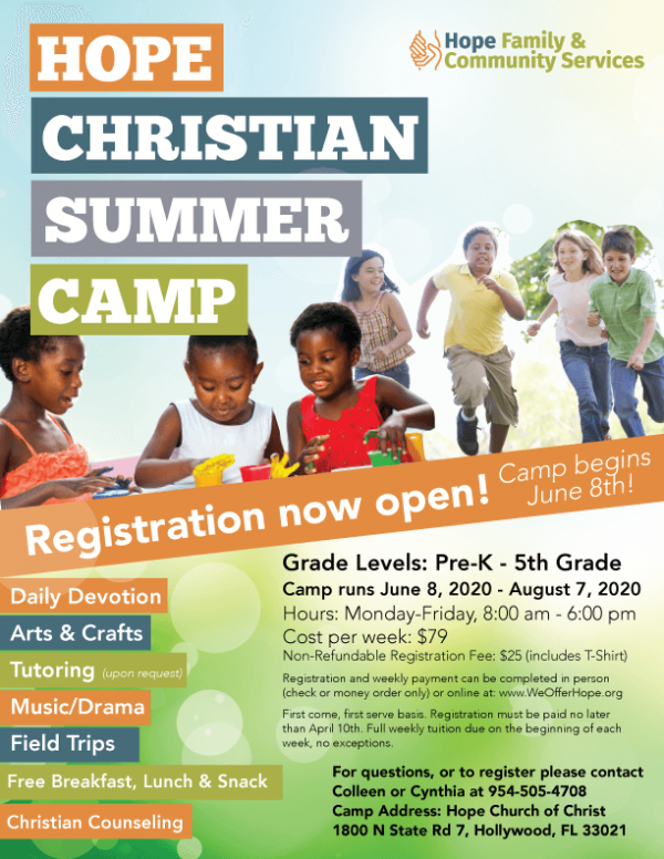 Hope Summer Camp Registration We Offer Hope